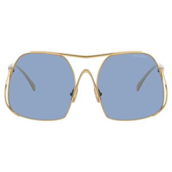 New MIU MIU Sunglasses MU A55S 5AK30U Gold Metal Square Blue Lens Oversized - Picture 2 of 7